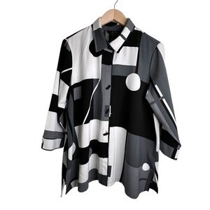 Ali Miles Women’s Black, White, and Gray Abstract Button-Up Shirt Size XL